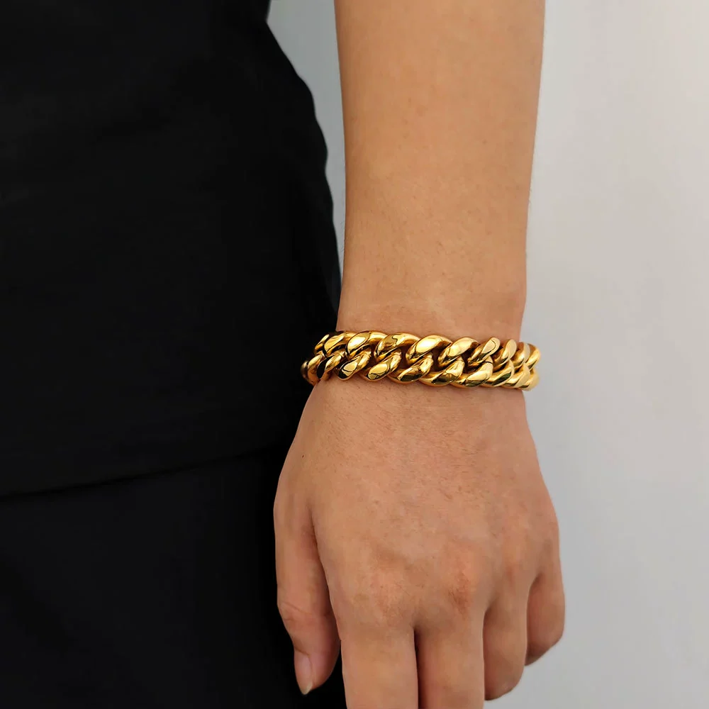 Hip Hop Stainless Steel Geometric Cuban Bracelet With Spring Buckle And Round Grinding Electroplating For Unisex - Image 16