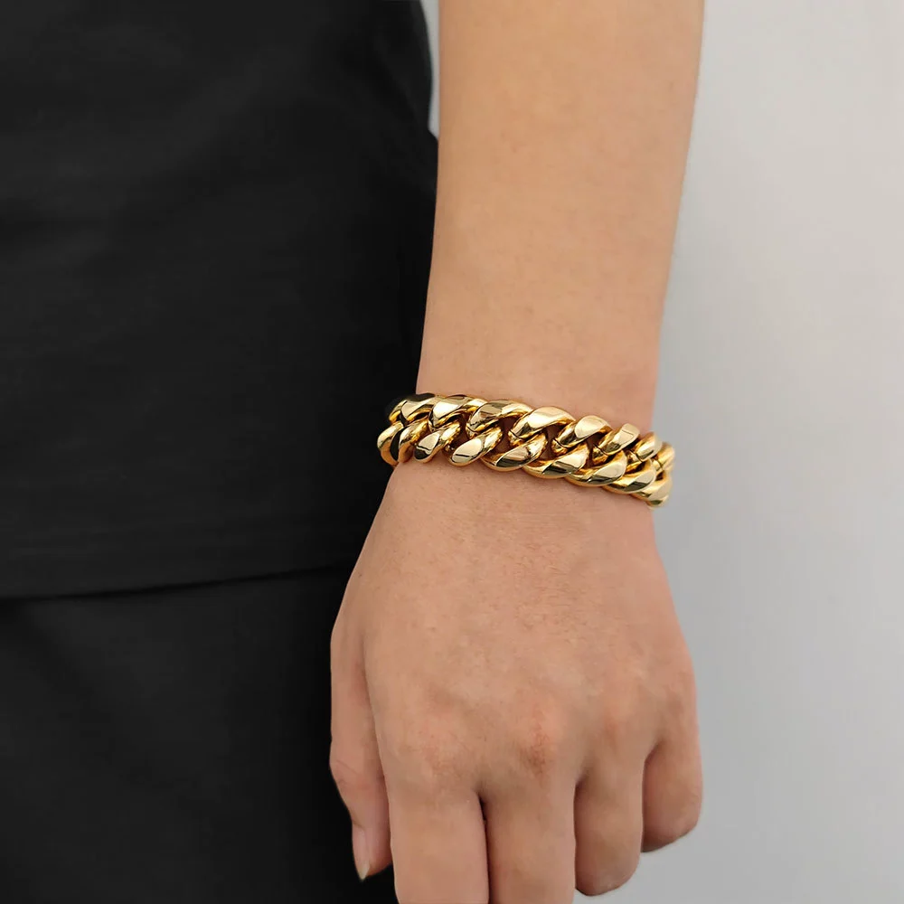 Hip Hop Stainless Steel Geometric Cuban Bracelet With Spring Buckle And Round Grinding Electroplating For Unisex - Image 18