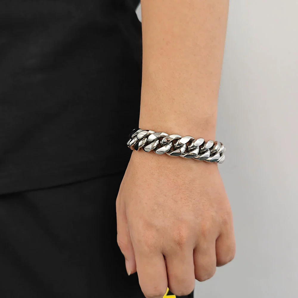 Hip Hop Stainless Steel Geometric Cuban Bracelet With Spring Buckle And Round Grinding Electroplating For Unisex - Image 19