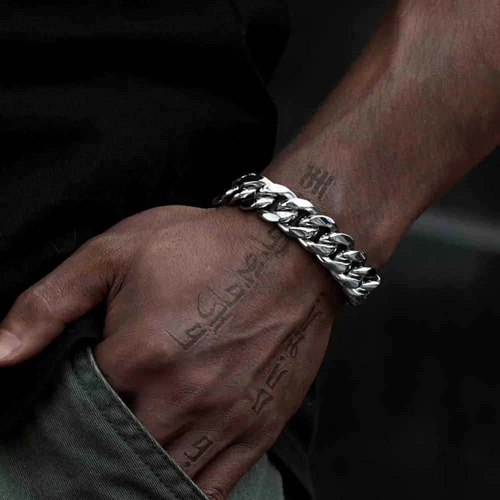 Hip Hop Stainless Steel Geometric Cuban Bracelet With Spring Buckle And Round Grinding Electroplating For Unisex - Image 3