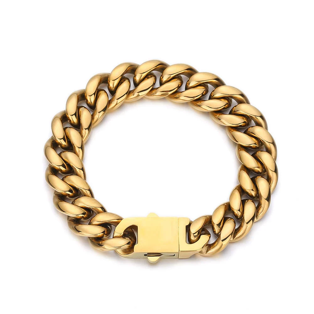 Hip Hop Stainless Steel Geometric Cuban Bracelet With Spring Buckle And Round Grinding Electroplating For Unisex - Image 5