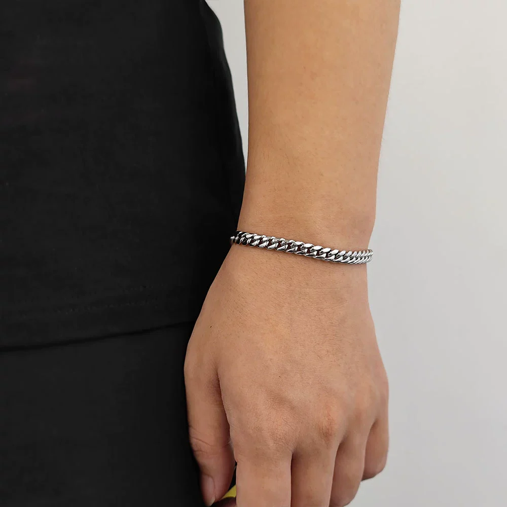 Hip Hop Stainless Steel Geometric Cuban Bracelet With Spring Buckle And Round Grinding Electroplating For Unisex - Image 7