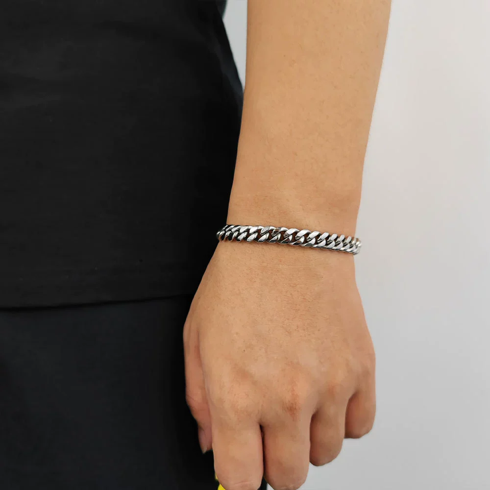 Hip Hop Stainless Steel Geometric Cuban Bracelet With Spring Buckle And Round Grinding Electroplating For Unisex - Image 9