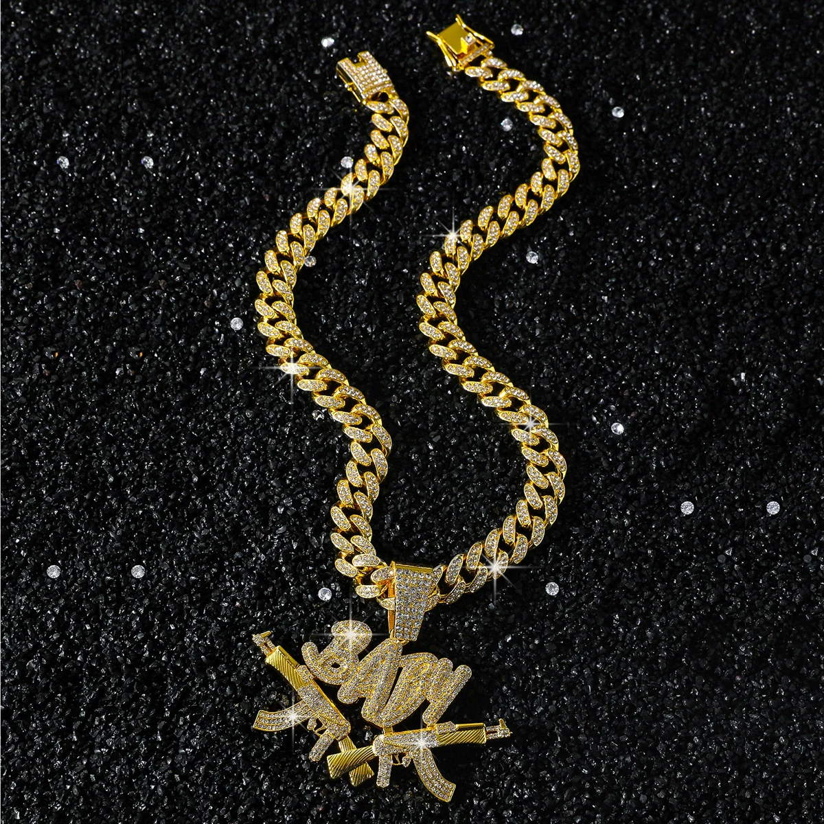 Hip Hop Style Double Gun Baby Pendant Necklace Zinc Alloy Electroplating Cuban Chain For Men - Image 4