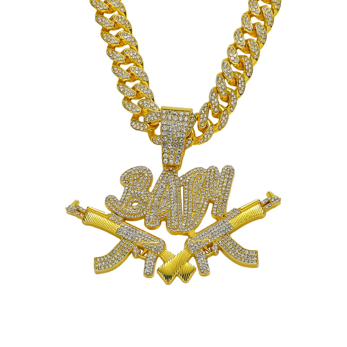 Hip Hop Style Double Gun Baby Pendant Necklace Zinc Alloy Electroplating Cuban Chain For Men - Image 5