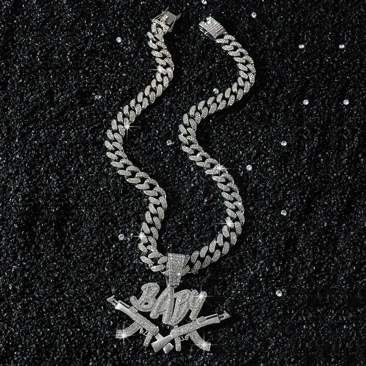 Hip Hop Style Double Gun Baby Pendant Necklace Zinc Alloy Electroplating Cuban Chain For Men - Image 7