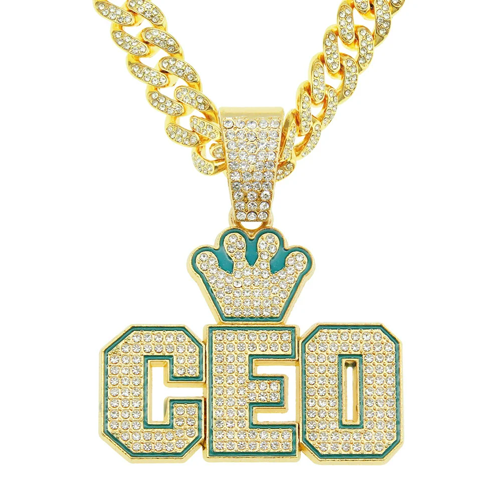Hiphop Alloy Letter Pendant Necklace With Diamond And Cuban Chain For Men