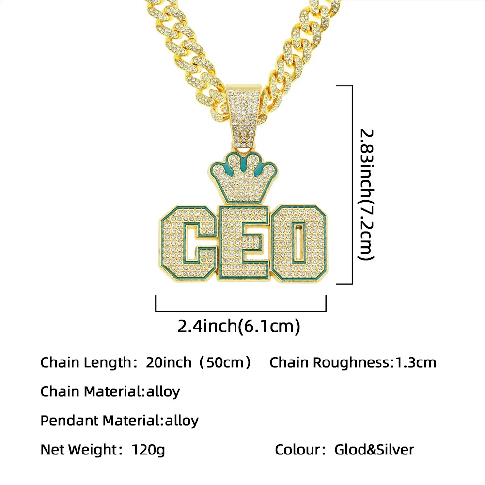 Hiphop Alloy Letter Pendant Necklace With Diamond And Cuban Chain For Men - Image 2