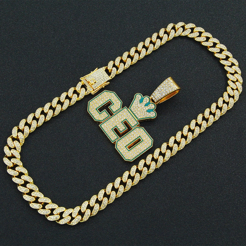 Hiphop Alloy Letter Pendant Necklace With Diamond And Cuban Chain For Men - Image 3
