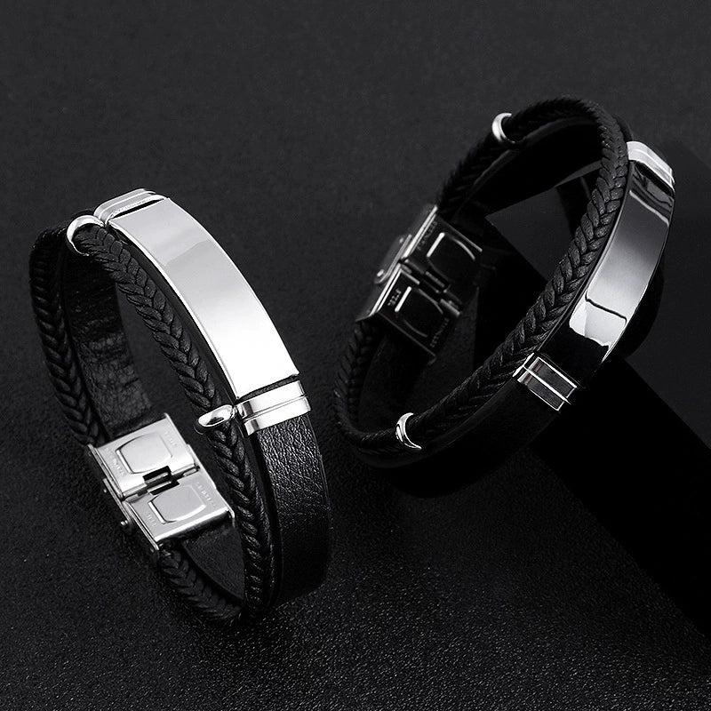 Hiphop Punk Style Twist Braided Doublelayer Titanium Steel Bracelet With Engraving Logo - Image 3