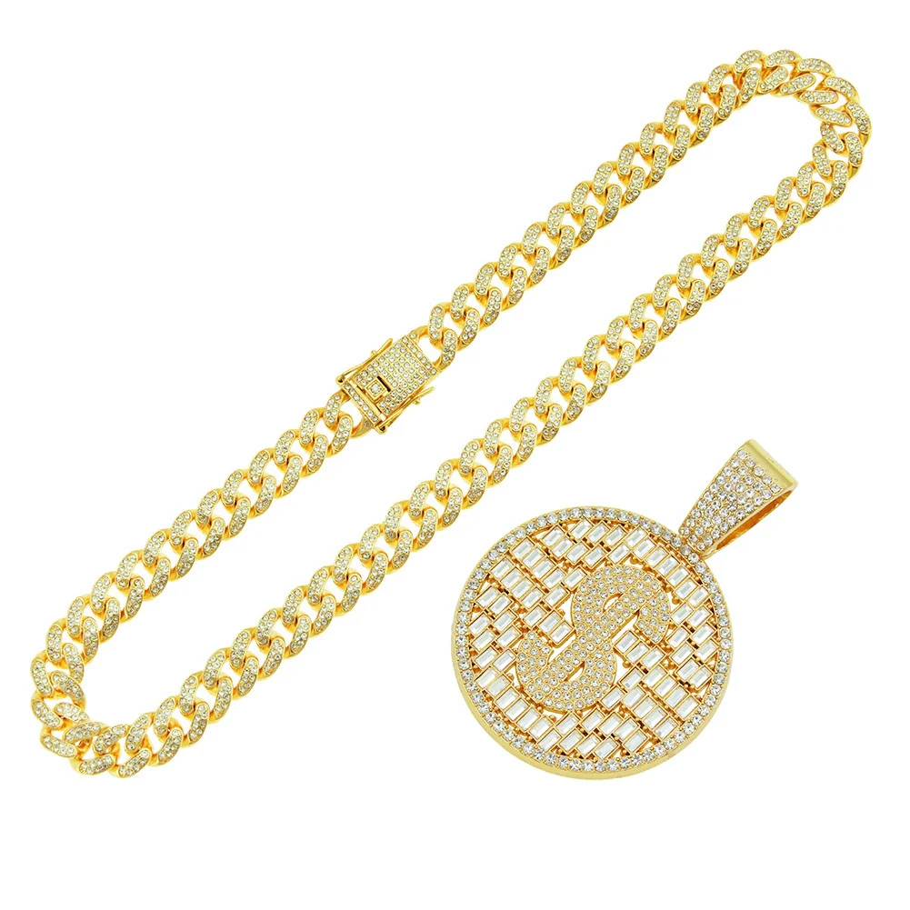 Hiphop Style Alloy Pendant Necklace With Geometric Pattern And Diamond Cuban Chain Design For Men - Image 5