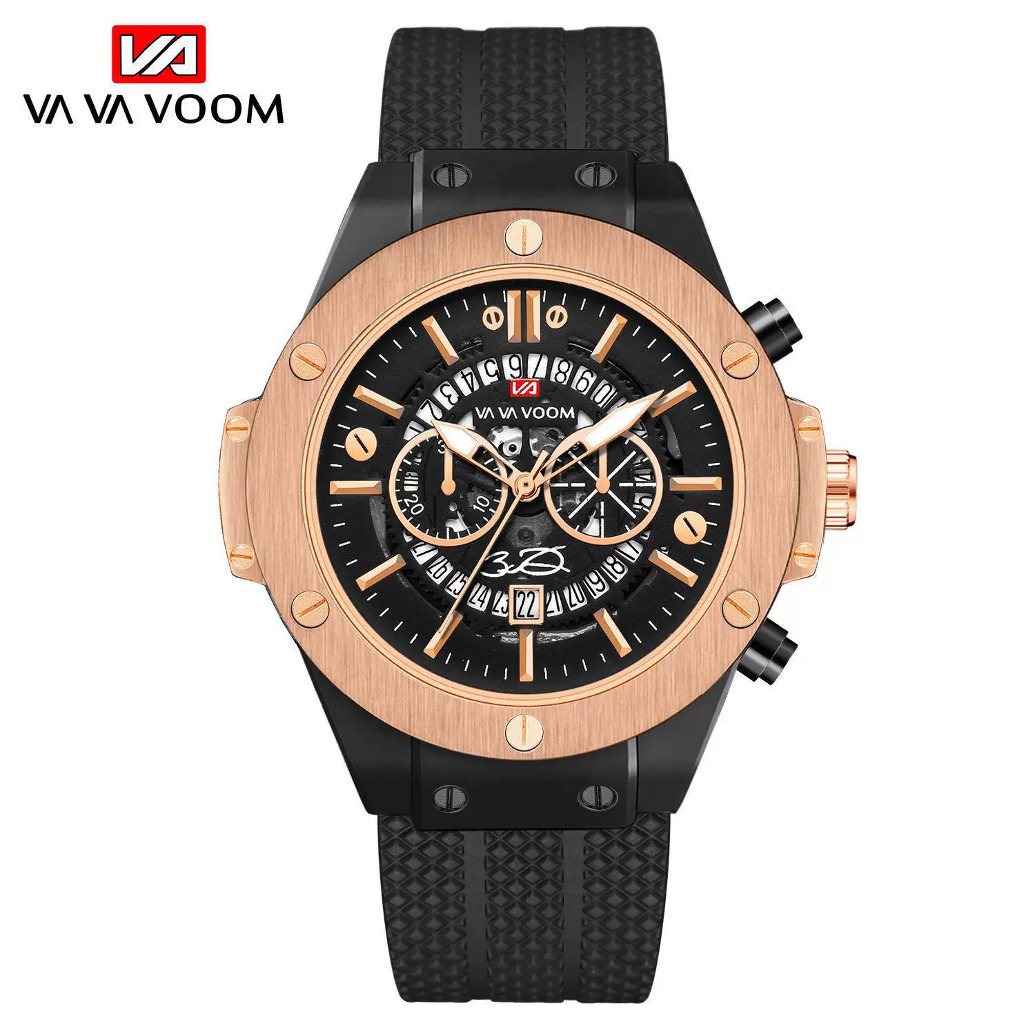 Hollow Calendar Sports Watch For Men Waterproof Silicone Strap Alloy Case Mineral Strengthened Glass Mirror Stainless Steel Clasp Round Dial - Image 2