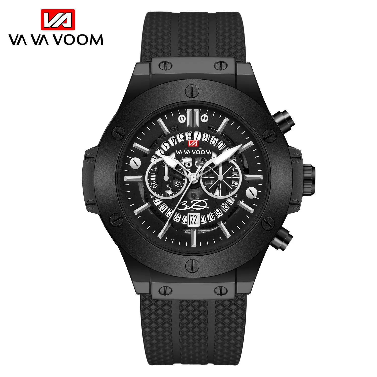 Hollow Calendar Sports Watch For Men Waterproof Silicone Strap Alloy Case Mineral Strengthened Glass Mirror Stainless Steel Clasp Round Dial - Image 3