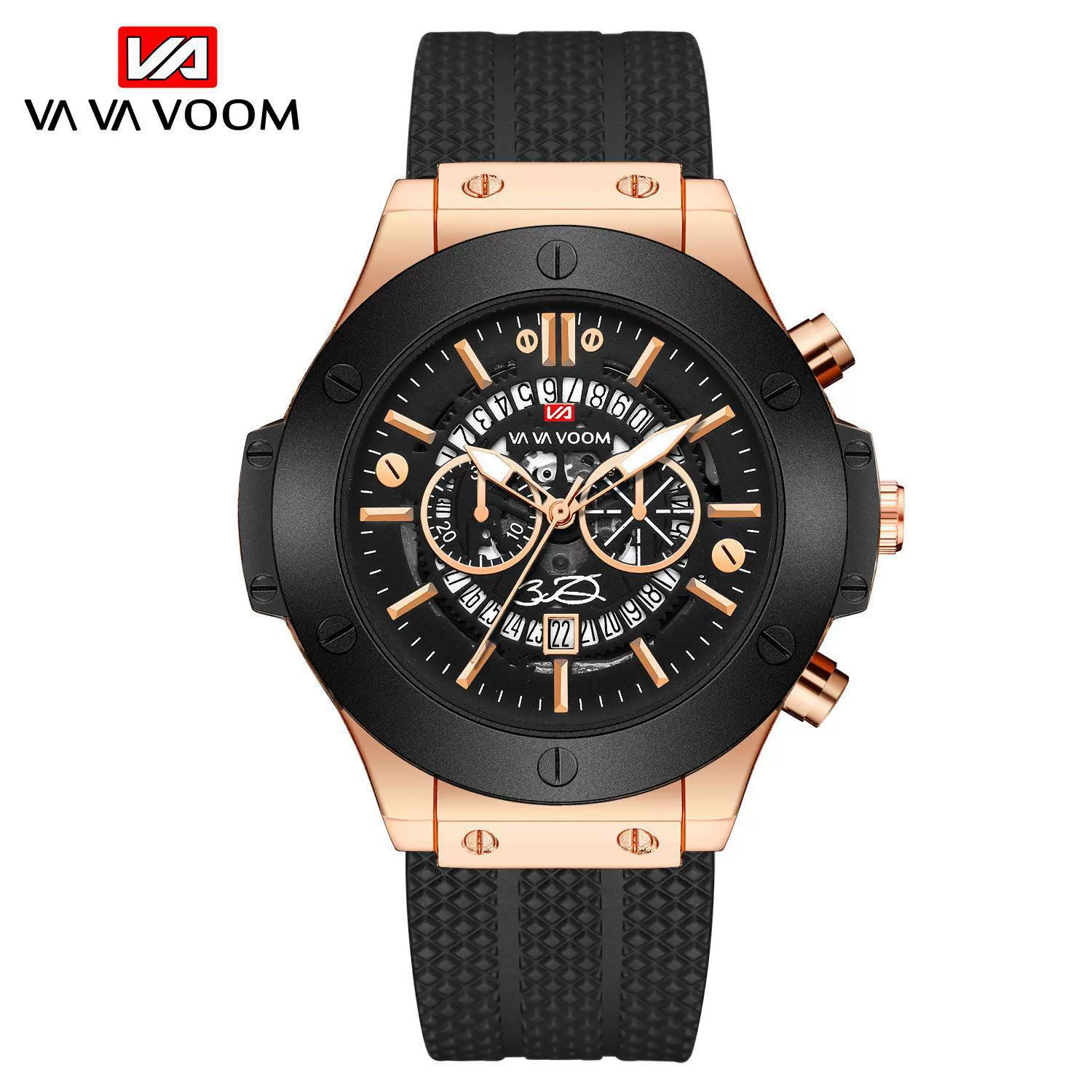 Hollow Calendar Sports Watch For Men Waterproof Silicone Strap Alloy Case Mineral Strengthened Glass Mirror Stainless Steel Clasp Round Dial - Image 5