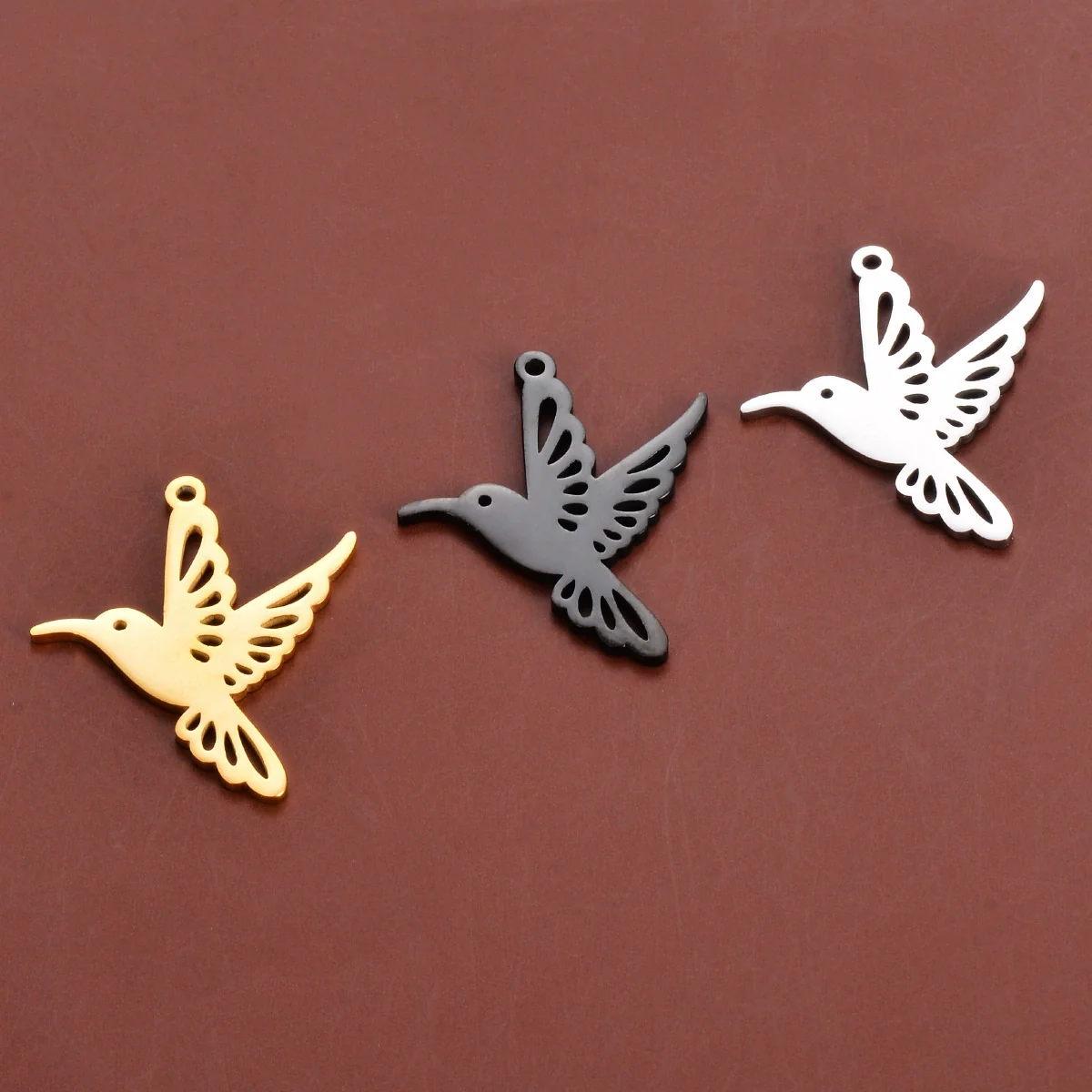 Hollow Hummingbird Stainless Steel Animal Pendant Doublesided Polished Electroplated Diy Jewelry Accessories - Image 3