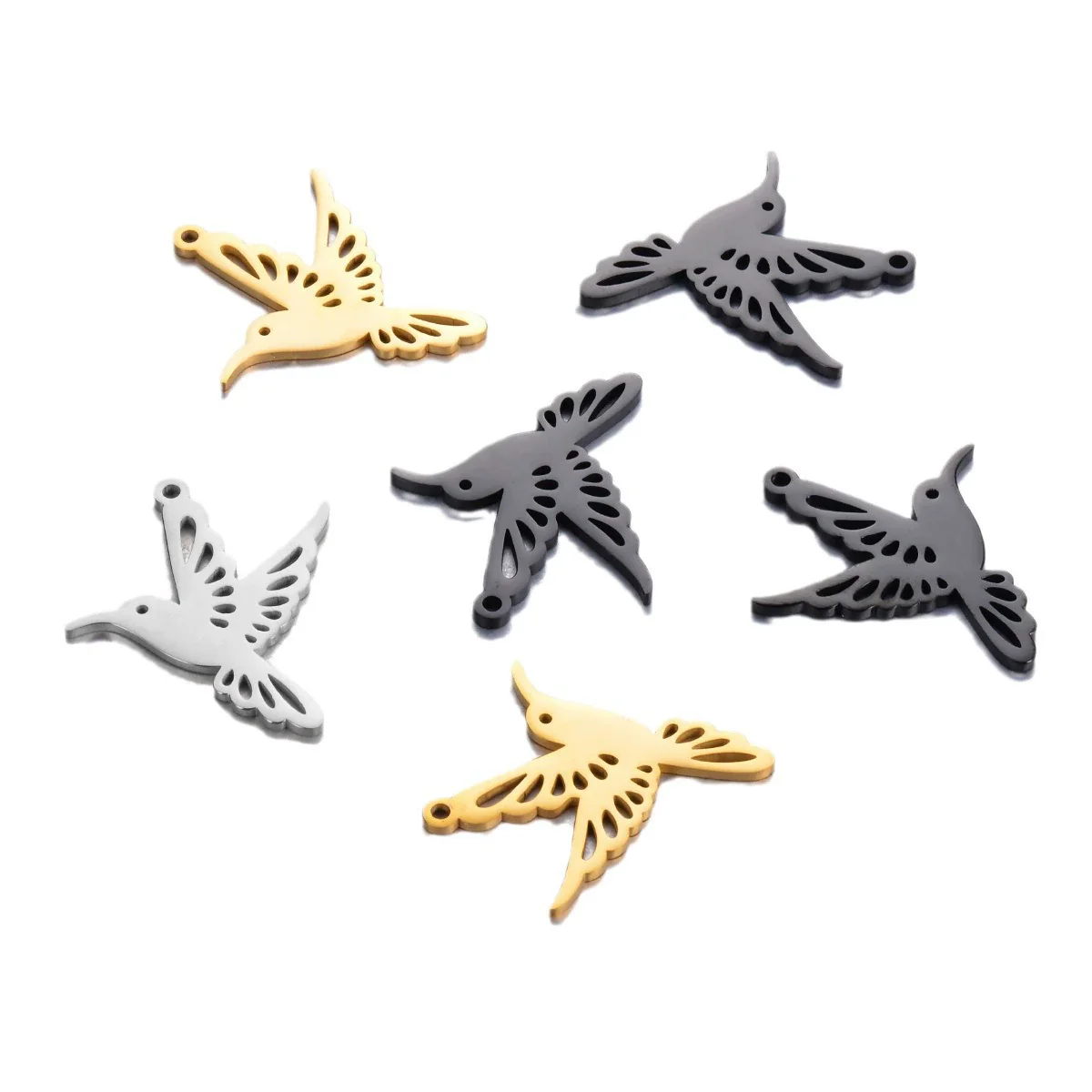 Hollow Hummingbird Stainless Steel Animal Pendant Doublesided Polished Electroplated Diy Jewelry Accessories - Image 5