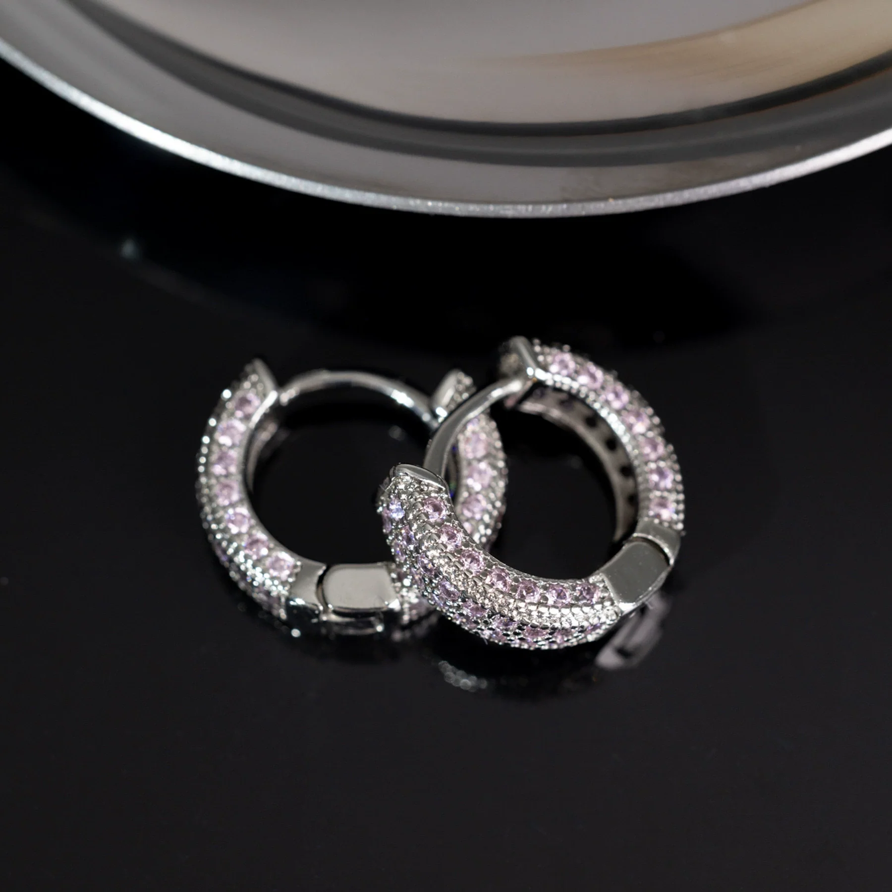Hoop Earrings Copper With Zircon Inlay Geometric Style For Men And Women - Image 10