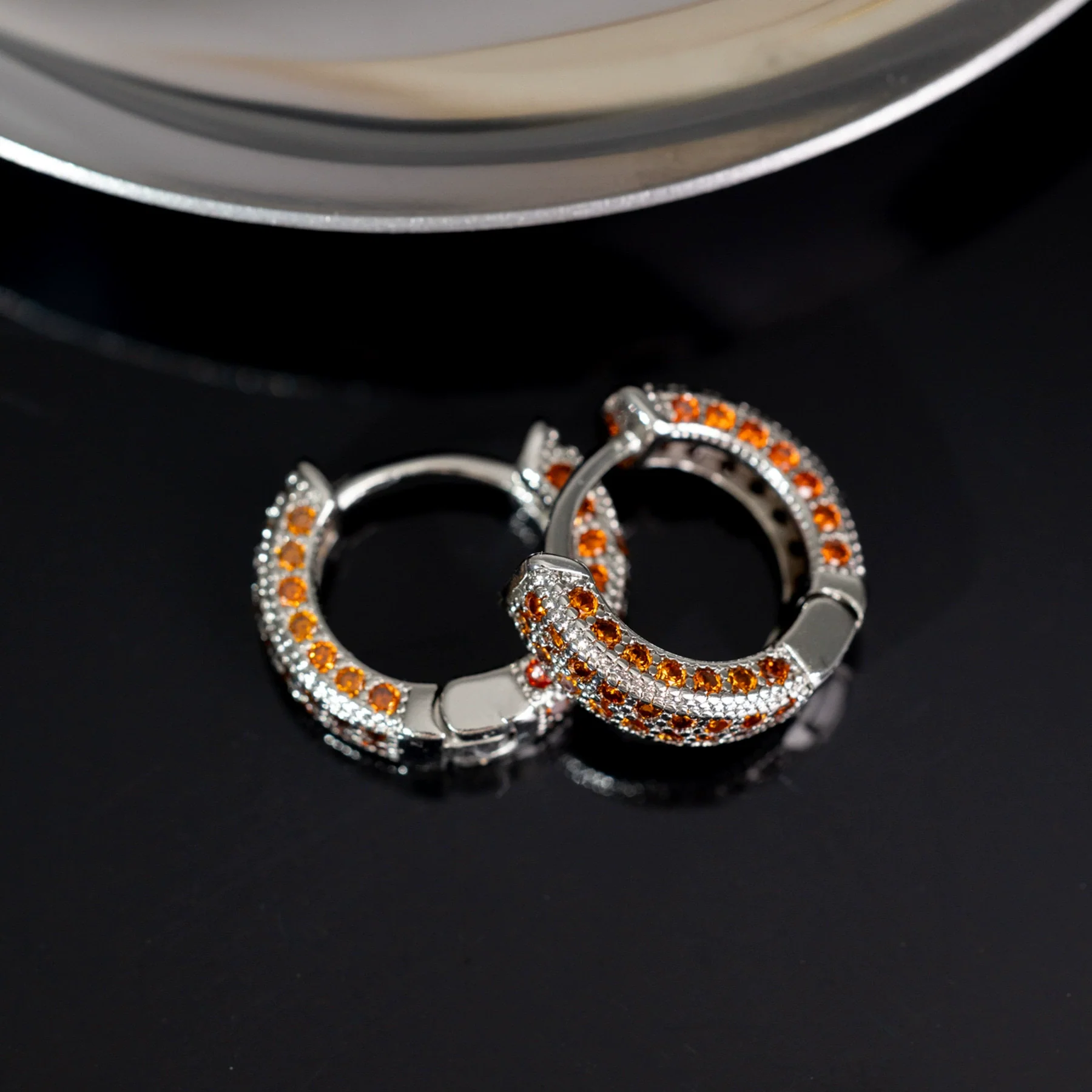 Hoop Earrings Copper With Zircon Inlay Geometric Style For Men And Women - Image 14