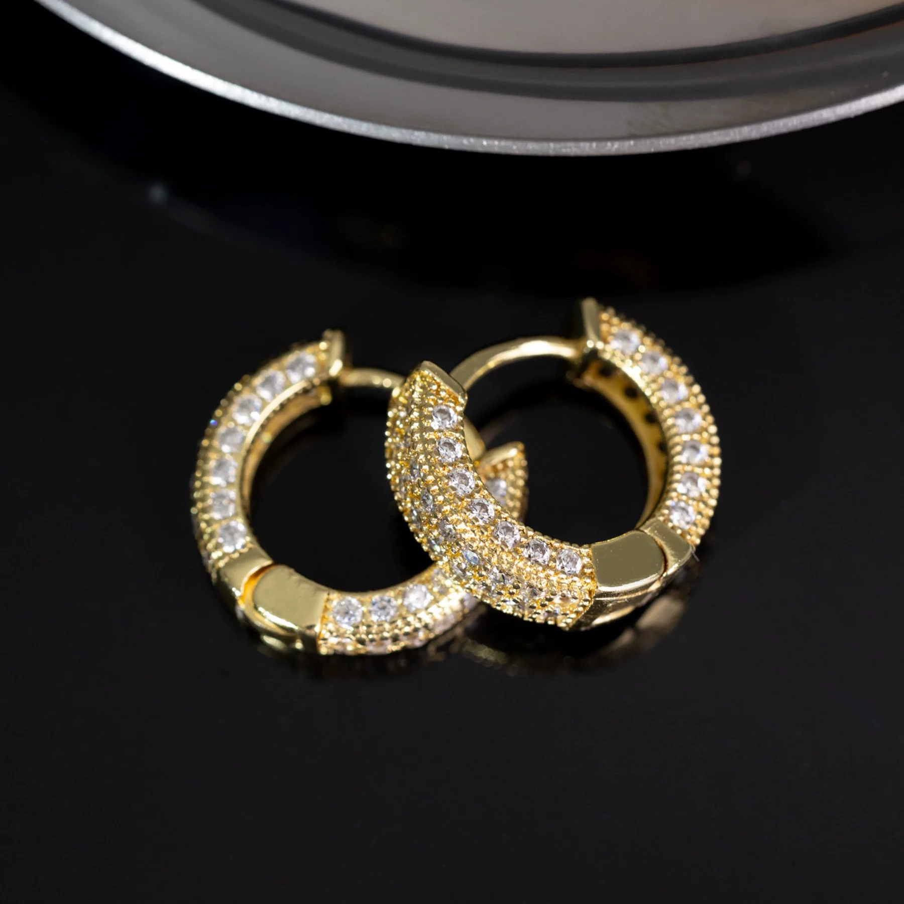 Hoop Earrings Copper With Zircon Inlay Geometric Style For Men And Women - Image 7