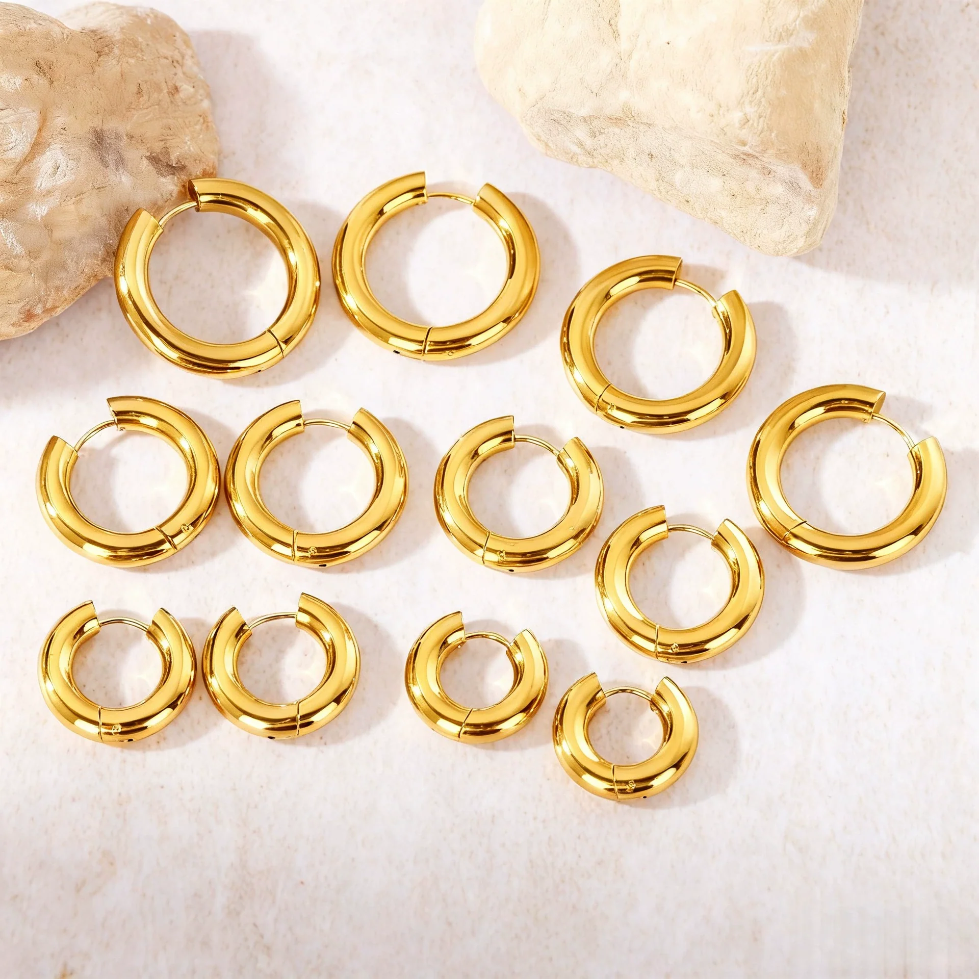 Hoop Earrings Titanium Steel Geometric Electroplating For Women Punk Style