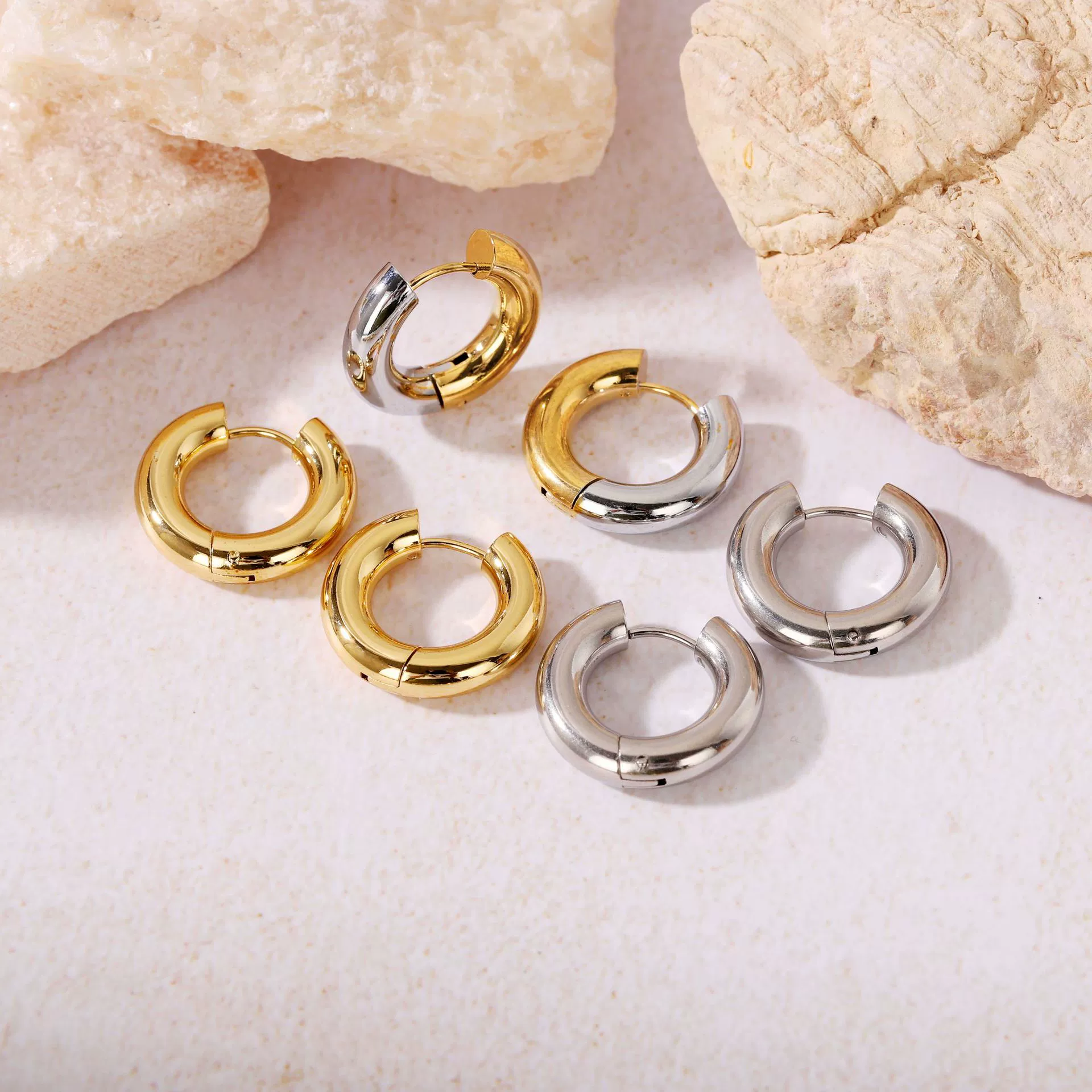 Hoop Earrings Titanium Steel Geometric Electroplating For Women Punk Style - Image 2
