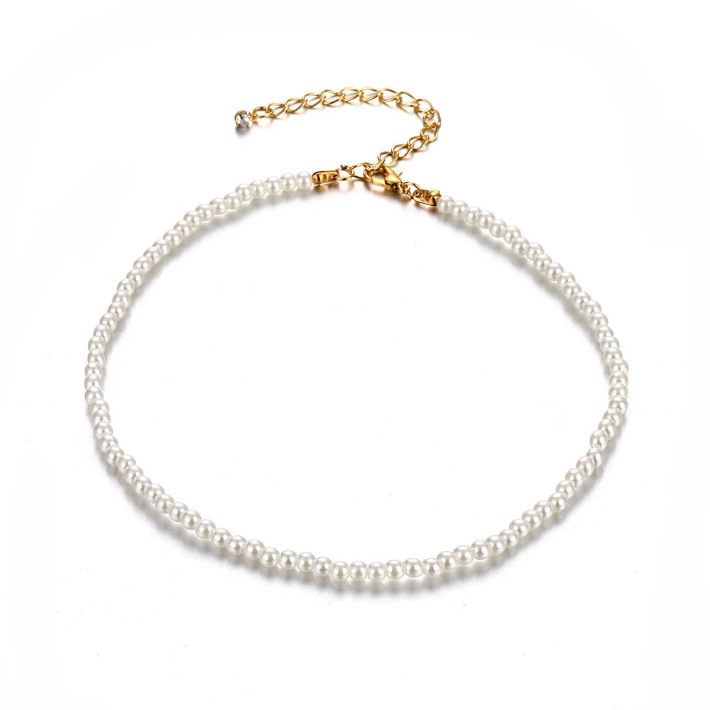 Imitation Pearl Alloy Plastic Resin Necklace With Geometric Design And Inlaid Pearls - Image 5