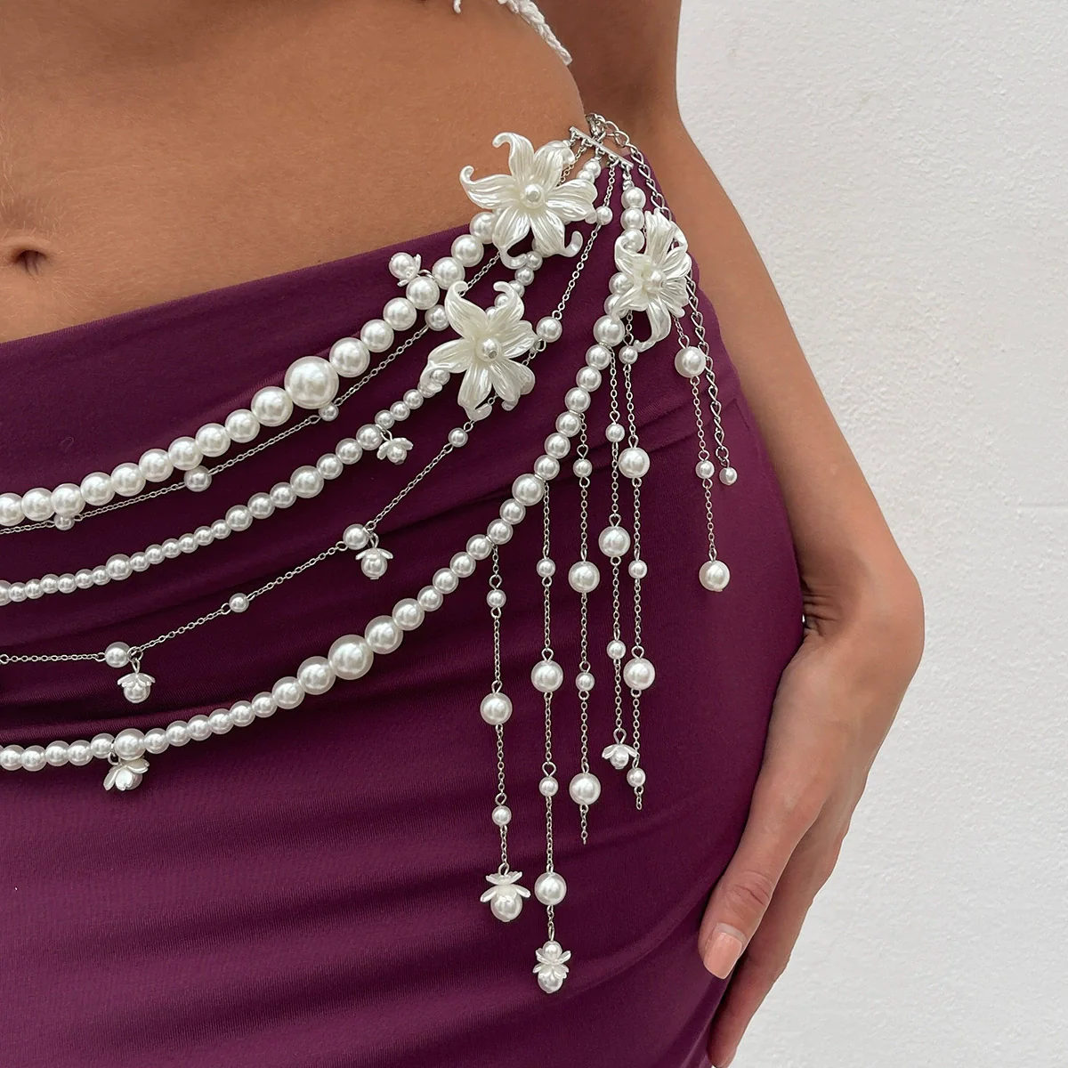 Imitation Pearl And Copper Clad Iron Beaded Tassel Waist Chain For Female Casual Style - Image 2