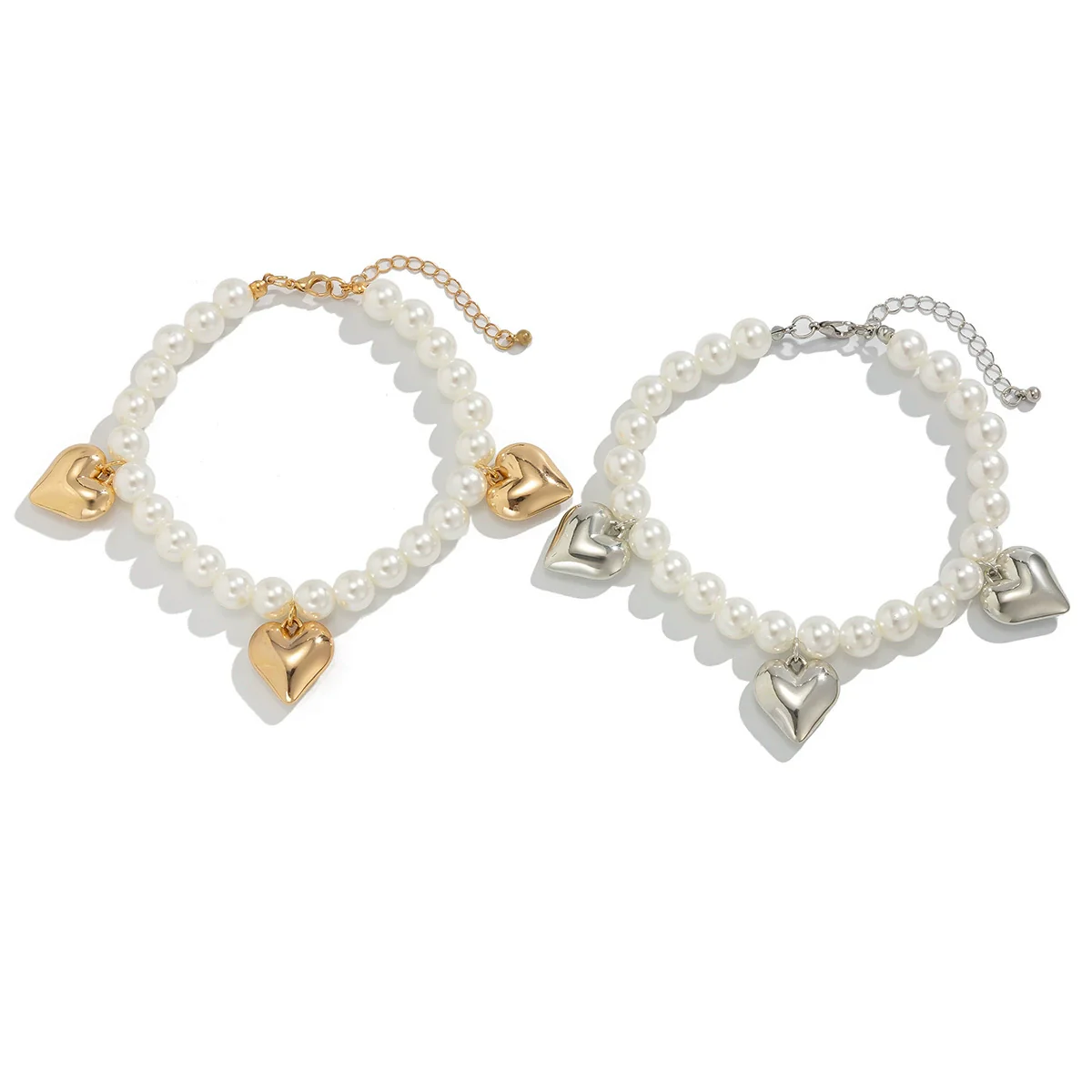 Imitation Pearl Beaded Anklet With Metal Heart Pendant And Tassel For Women Casual Style - Image 5