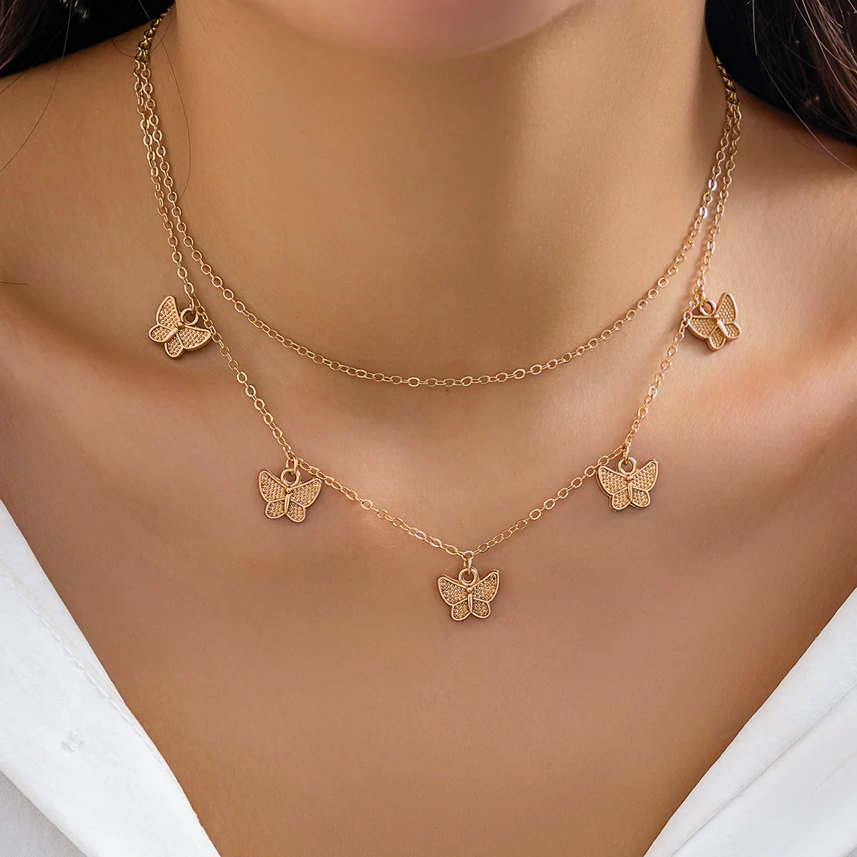 Imitation Pearl Butterfly Geometric Rhinestone Tassel Necklace With Electroplating For Women - Image 2