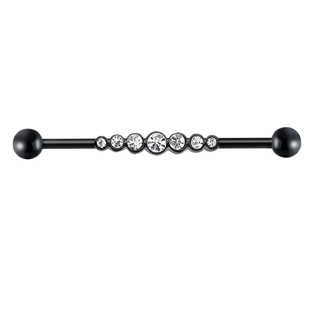 Industrial Barbell Earrings Stainless Steel Wave Style Electroplating Zircon - Image 7