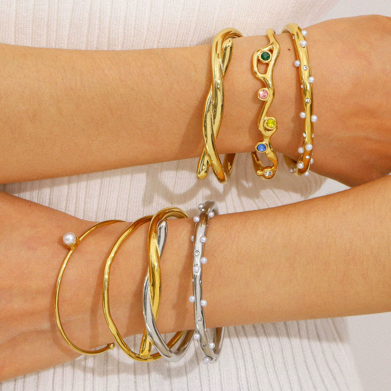 Ins Style Stainless Steel Bracelet With Diamonds And Colorful Zircons 18K Gold Plated - Image 4