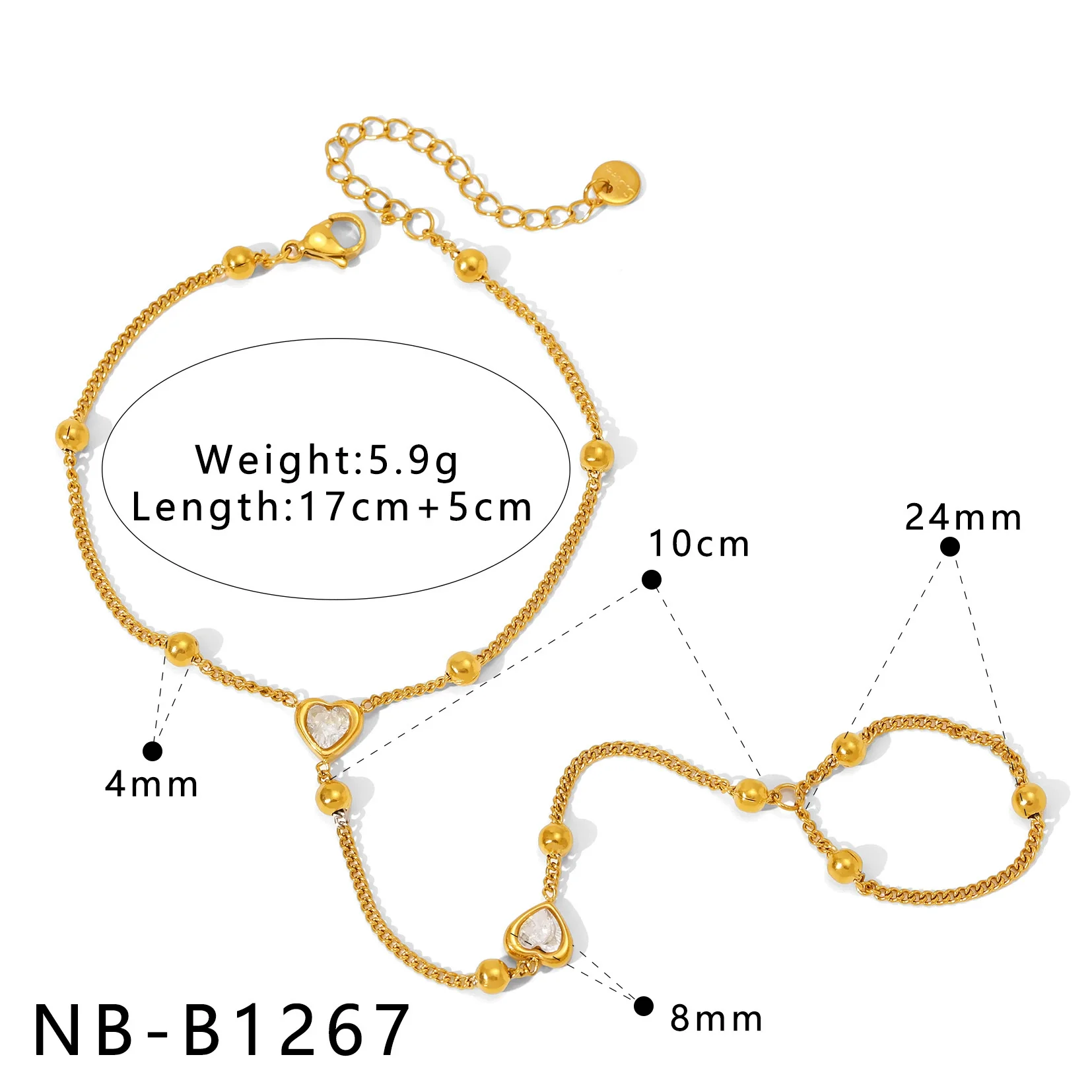 Ins Style Unique Design Simple Connection Gold Plated Stainless Steel Bracelet With Heart Shape And Geometric Shape For Women And Unisex - Image 7