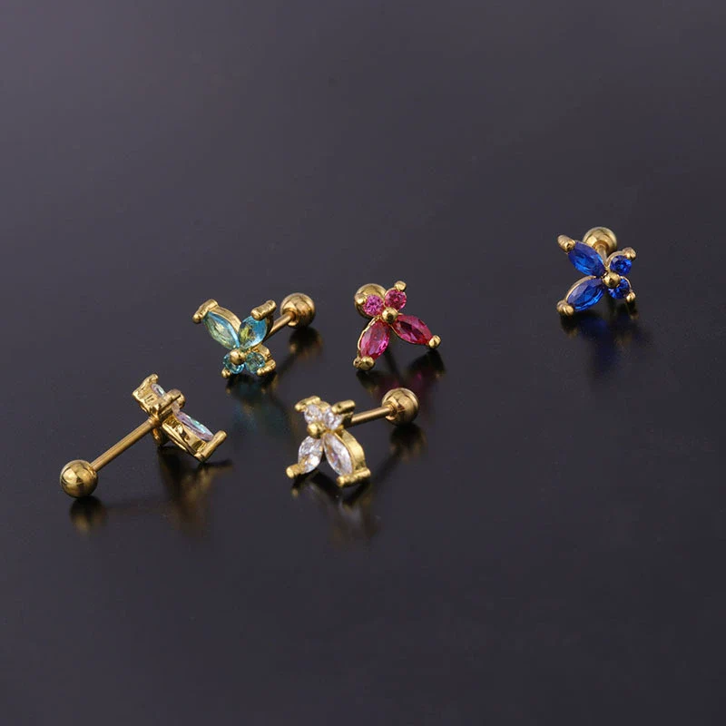 Insect Style Stainless Steel Electroplated Piercing Earrings With Butterfly Zircon - Image 3