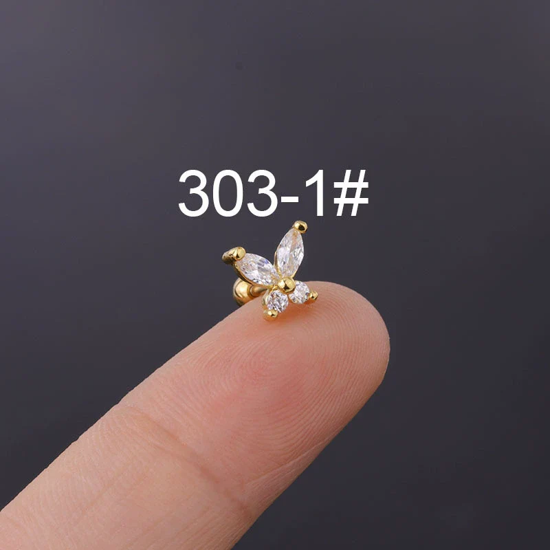 Insect Style Stainless Steel Electroplated Piercing Earrings With Butterfly Zircon - Image 6