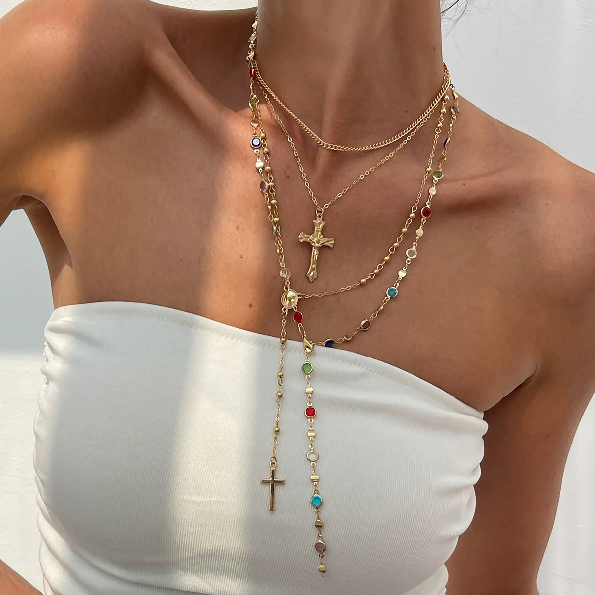 Jewelry 3Piece Set With Cross Frame Chain Necklace Copperclad Iron Copper Alloy Geometric Electroplating - Image 12