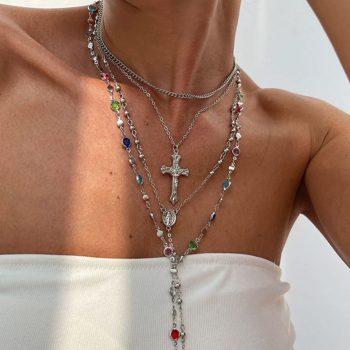 Jewelry 3Piece Set With Cross Frame Chain Necklace Copperclad Iron Copper Alloy Geometric Electroplating - Image 13