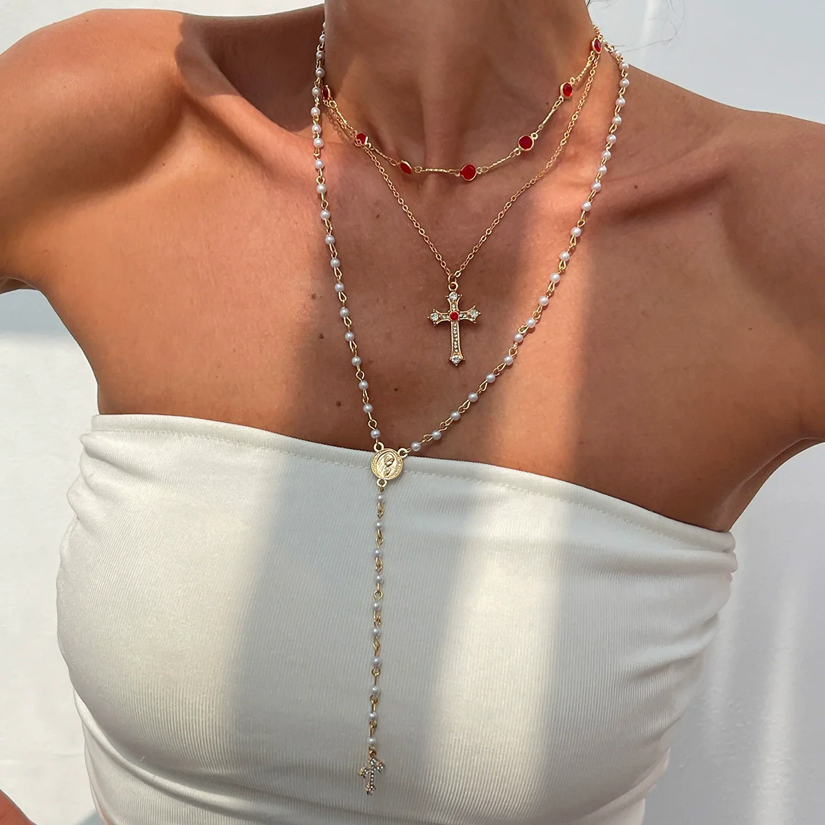 Jewelry 3Piece Set With Cross Frame Chain Necklace Copperclad Iron Copper Alloy Geometric Electroplating - Image 14