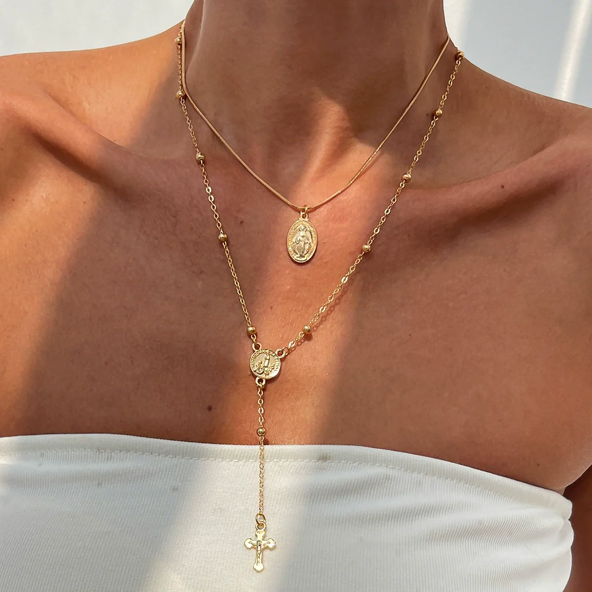 Jewelry 3Piece Set With Cross Frame Chain Necklace Copperclad Iron Copper Alloy Geometric Electroplating - Image 8