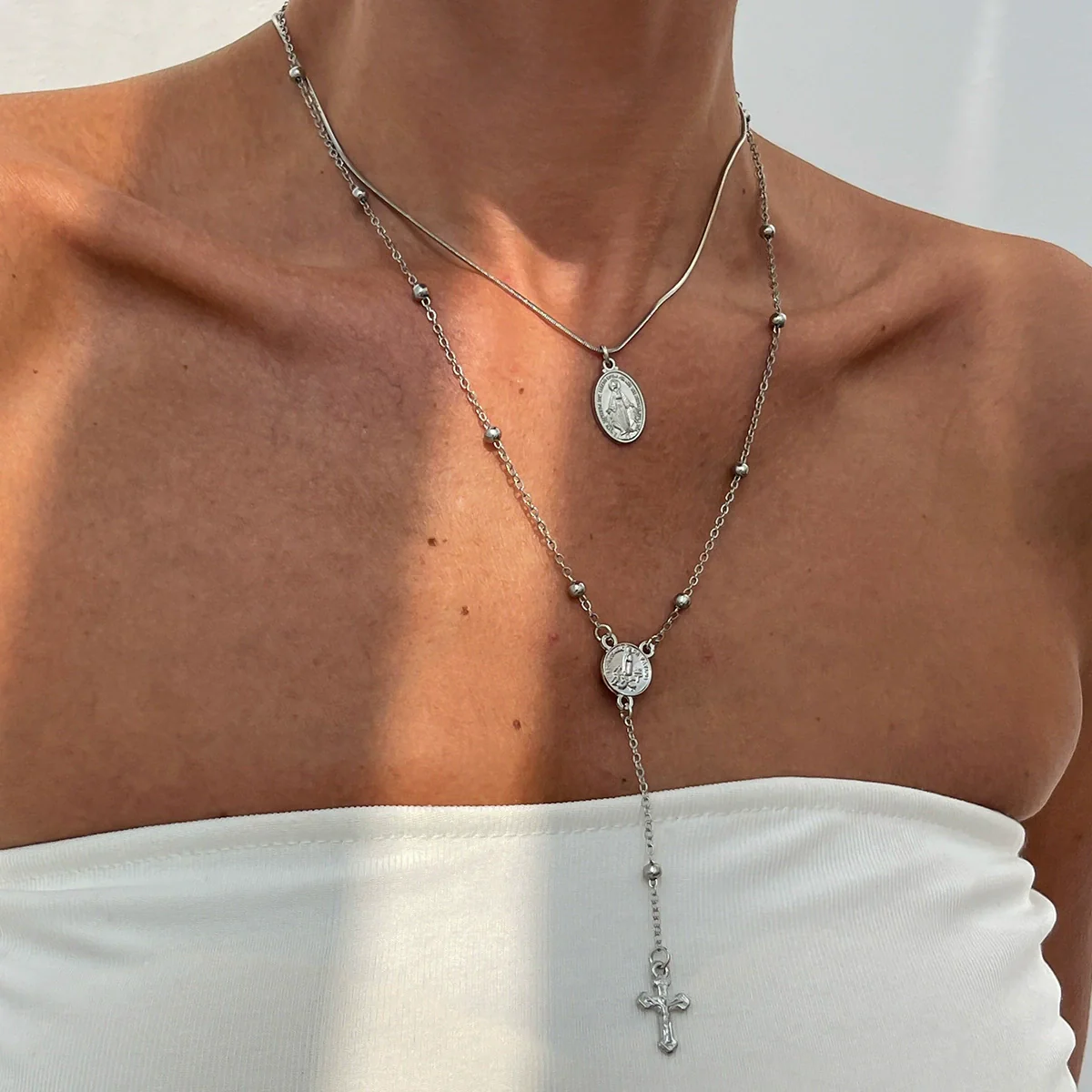 Jewelry 3Piece Set With Cross Frame Chain Necklace Copperclad Iron Copper Alloy Geometric Electroplating - Image 9