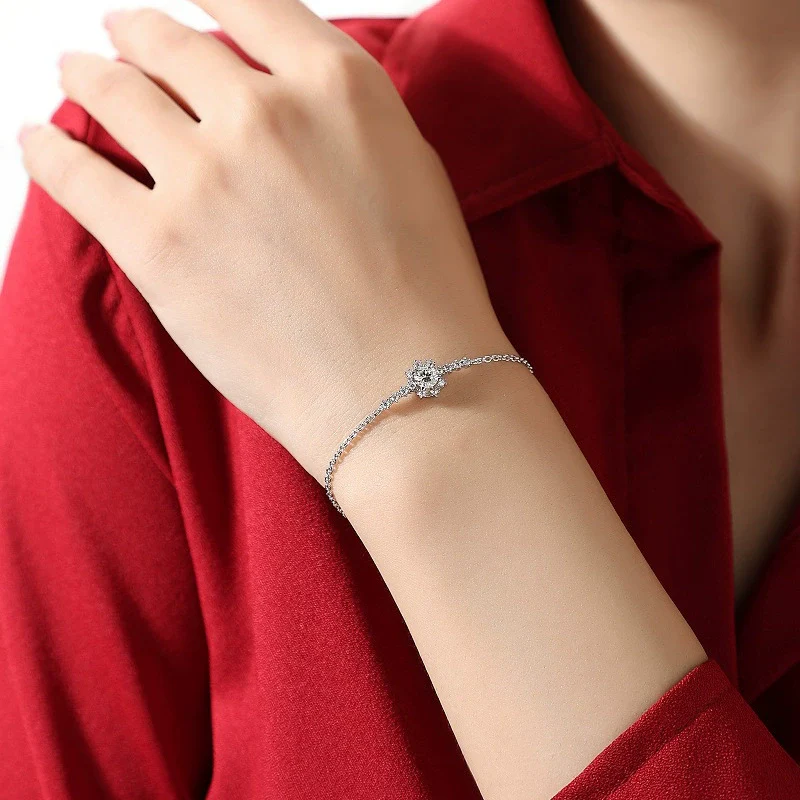Jewelry 925 Sterling Silver Bracelet Geometric Moissanite Highend Women's Style - Image 3