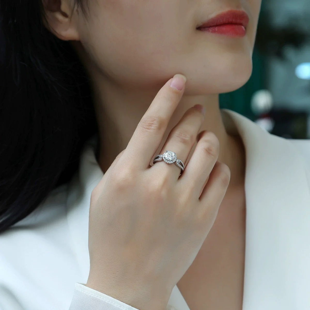 Jewelry 925 Sterling Silver Geometric Style Ring Set With Diamonds For Women - Image 2