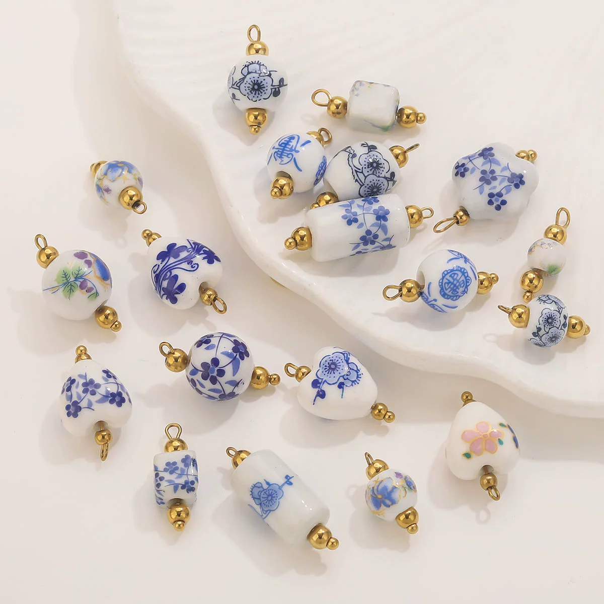Jewelry Accessories Ceramic Pendant Stainless Steel Handmade Totem Curved Needle Earrings