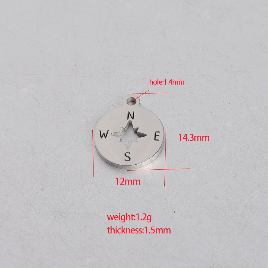 Jewelry Accessories Compass Pendant Stainless Steel Mirror Polished Round Hollow - Image 2