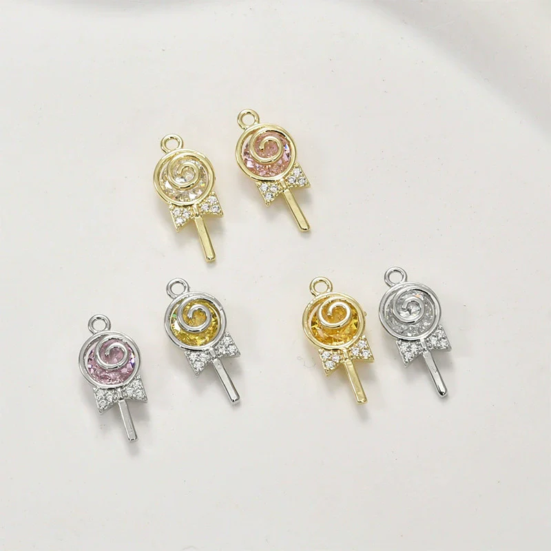 Jewelry Accessories Copper 14K Gold Color Plated Zircon Lollipop Pendant Electroplated