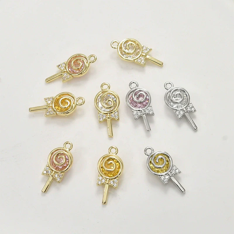 Jewelry Accessories Copper 14K Gold Color Plated Zircon Lollipop Pendant Electroplated - Image 2