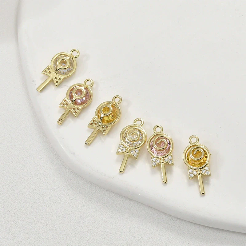 Jewelry Accessories Copper 14K Gold Color Plated Zircon Lollipop Pendant Electroplated - Image 3
