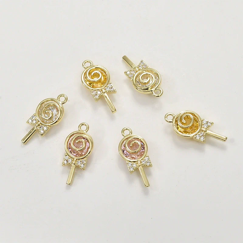 Jewelry Accessories Copper 14K Gold Color Plated Zircon Lollipop Pendant Electroplated - Image 4