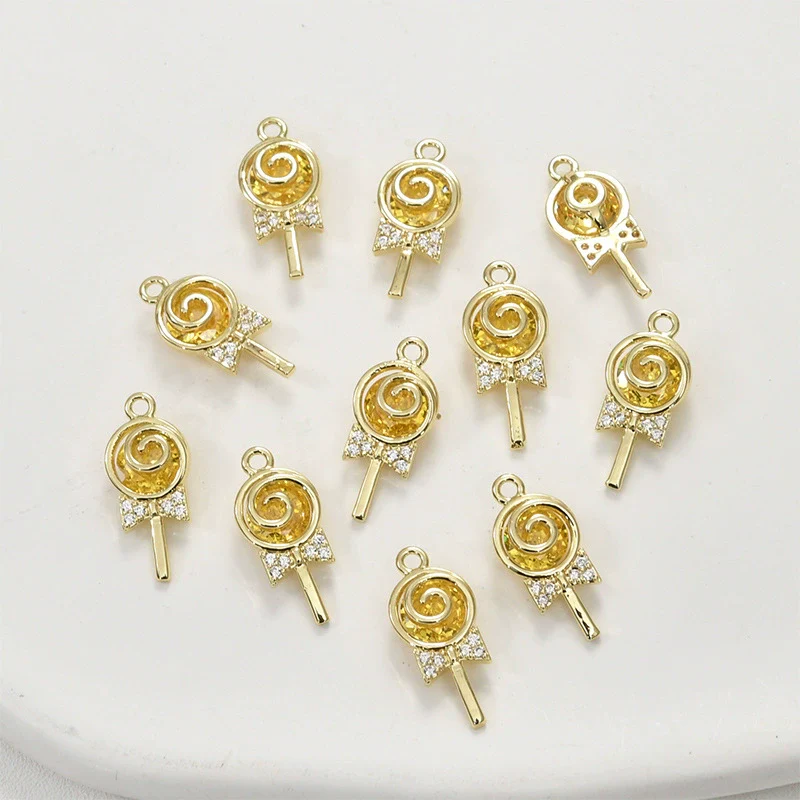 Jewelry Accessories Copper 14K Gold Color Plated Zircon Lollipop Pendant Electroplated - Image 6