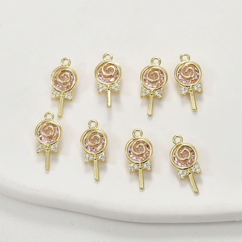 Jewelry Accessories Copper 14K Gold Color Plated Zircon Lollipop Pendant Electroplated - Image 7