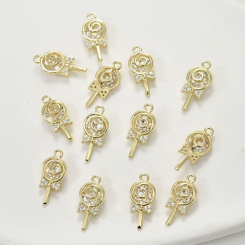 Jewelry Accessories Copper 14K Gold Color Plated Zircon Lollipop Pendant Electroplated - Image 8